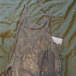 Mango Shimmering Silver Halter Dress